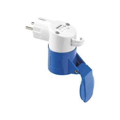 Adaptateur coudé monophasé CEE17 femelle vers PC mâle 16A IP44